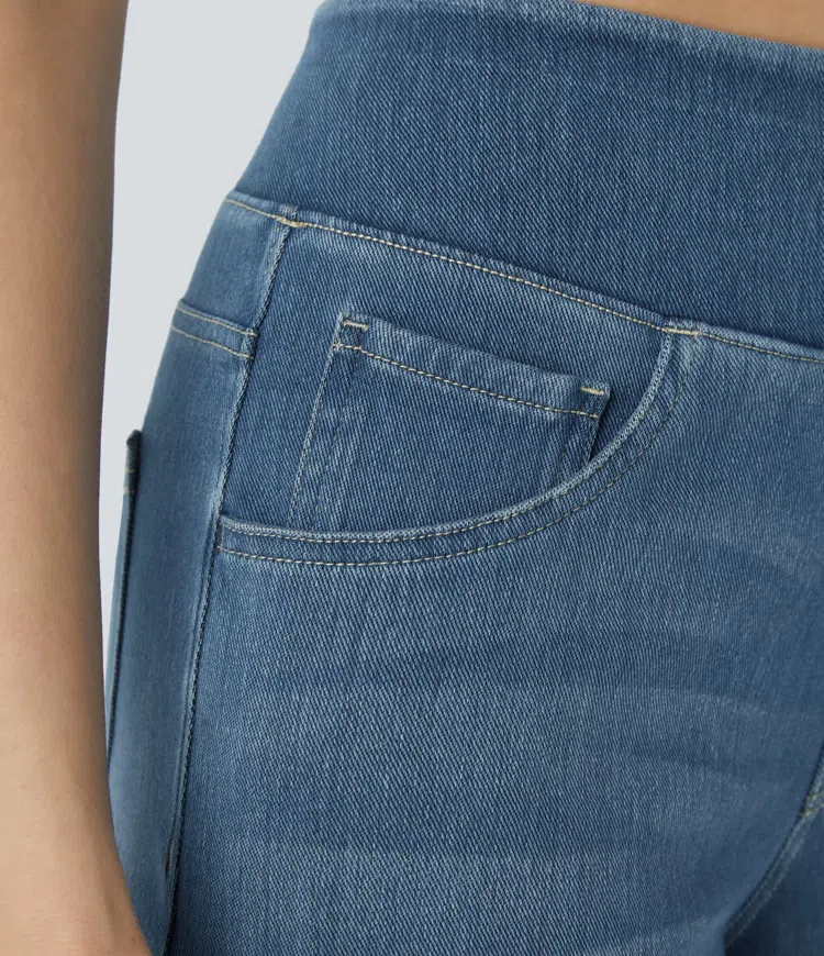 Damen Jeans mit hohem Bund | Super Stretch Stoff | Weites Bein | Bequeme Passform | Zeitloser Stil