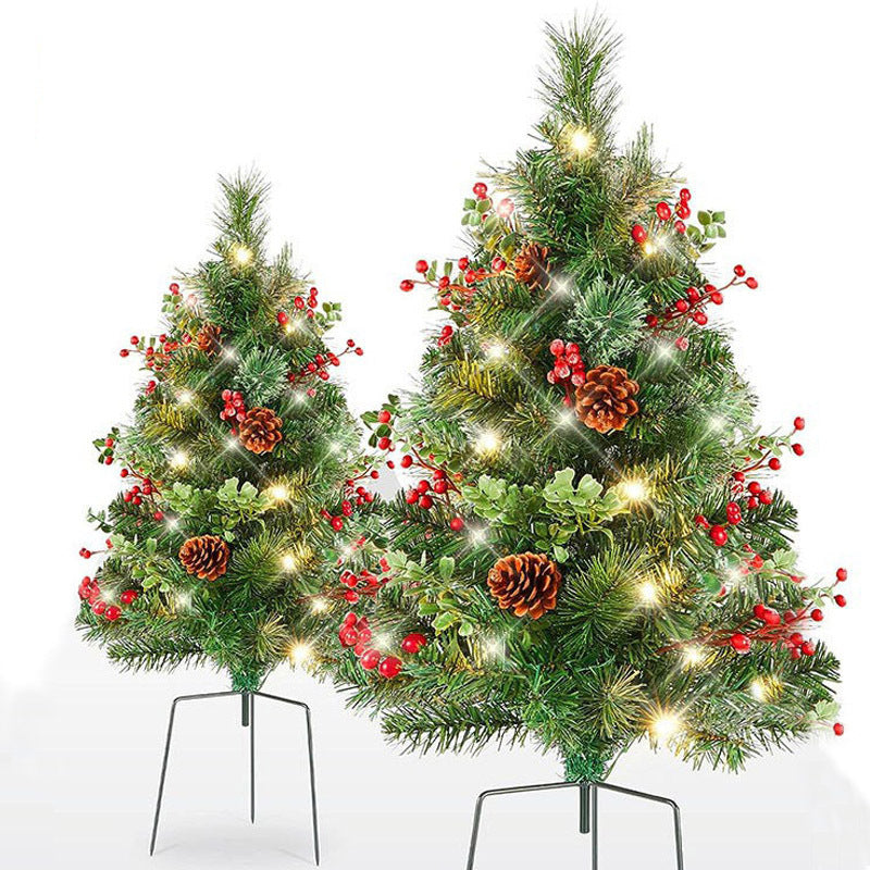 Weihnachtliche Urnen-Deko mit LED-Lichtern | Realistische Tannenzweige & Beeren | Innen- und Außenbereich