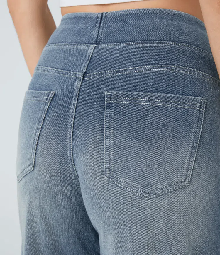 Damen Jeans mit hohem Bund | Super Stretch Stoff | Weites Bein | Bequeme Passform | Zeitloser Stil
