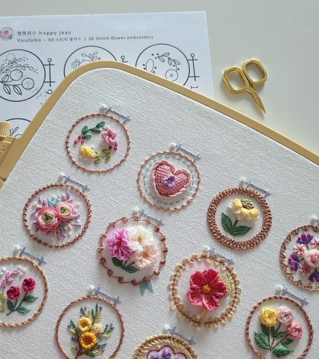 Stickrahmen Set „Kleiner Blumenrahmen“ | DIY Stickerei | 12 Designs | Für Anfänger