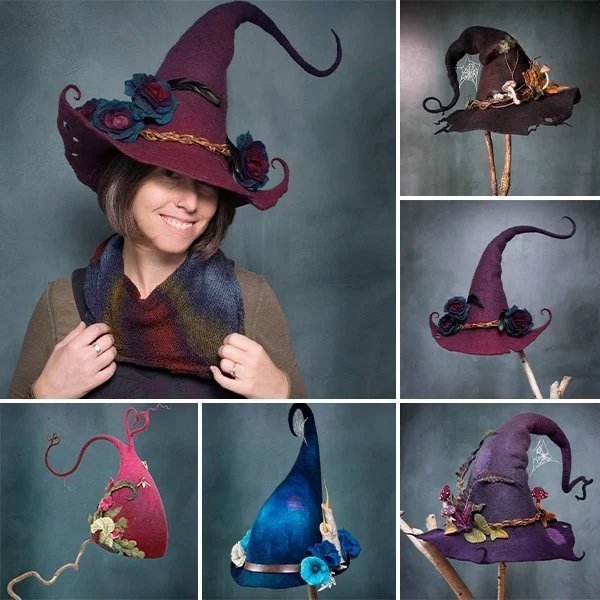 Unisex Hexenhut für Halloween | Handgefertigt aus weichen Naturfasern | Verstellbare Größe | Atmungsaktiv