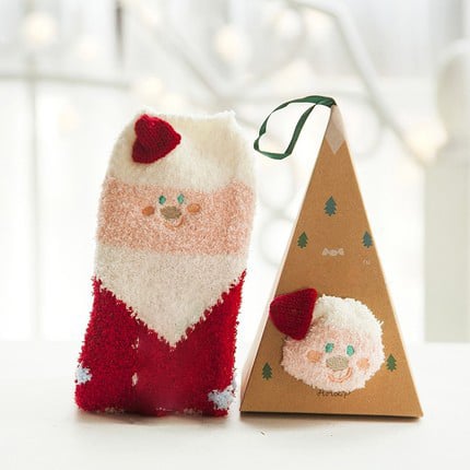 Weihnachts-Socken im Geschenkbox-Design | Flauschige Haus- & Kuschelsocken | Universalgröße