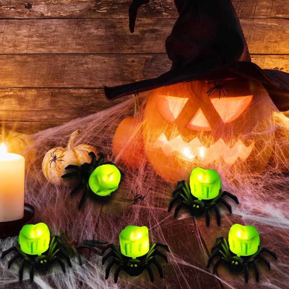 Halloween LED Kürbislampe mit Spinne | Warmweißes Licht | Batteriebetrieben & Sicher | Deko für Innen & Außen