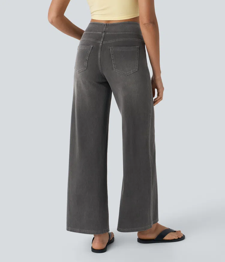 Damen Jeans mit hohem Bund | Super Stretch Stoff | Weites Bein | Bequeme Passform | Zeitloser Stil