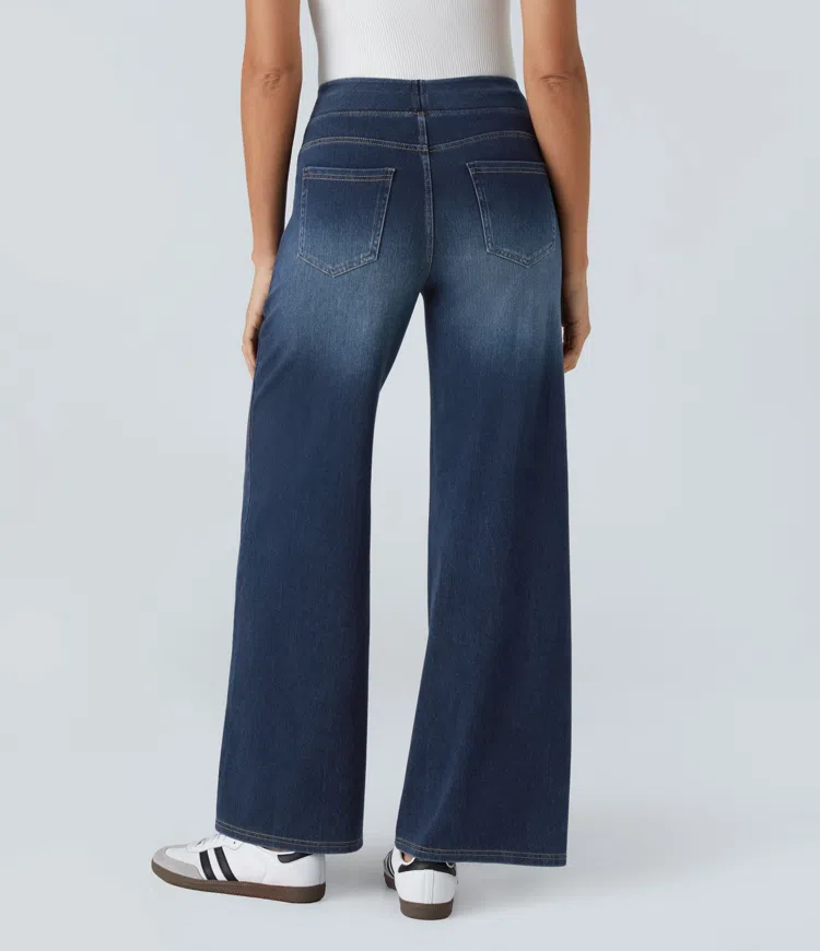 Damen Jeans mit hohem Bund | Super Stretch Stoff | Weites Bein | Bequeme Passform | Zeitloser Stil