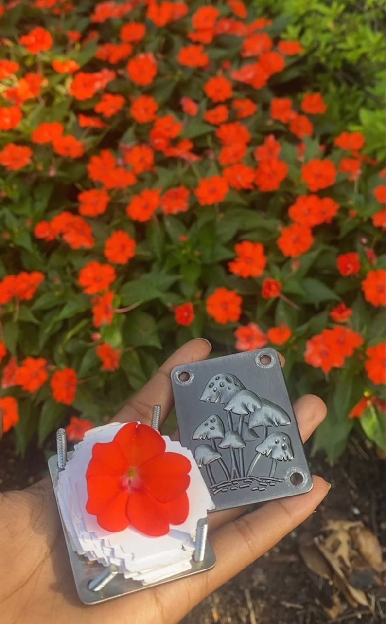 Mikro-Blumenpresse | Handgefertigt aus Silber & Messing | Inkl. 10 Blätter Herbarium-Papier