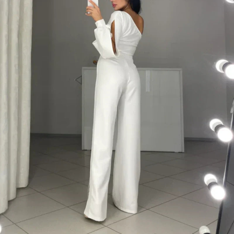 Damen Ein-Schulter Jumpsuit | Glitzernde Netzdetails | Figurbetonte Passform | Eleganter Abendlook