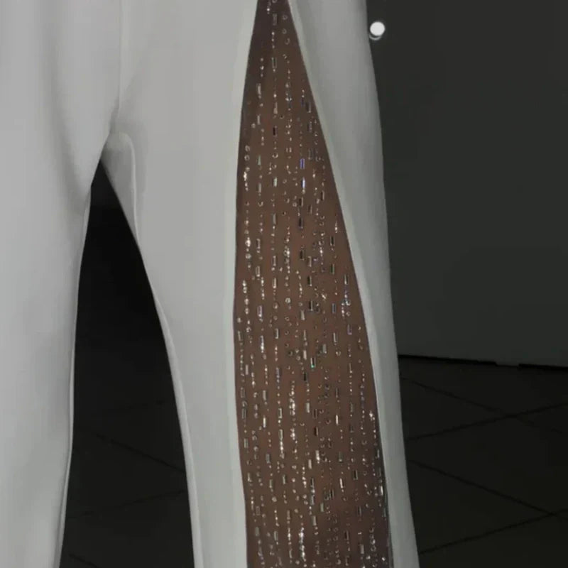 Damen Ein-Schulter Jumpsuit | Glitzernde Netzdetails | Figurbetonte Passform | Eleganter Abendlook