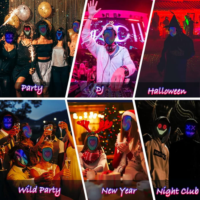 Wiederaufladbare LED-Maske | 50 Leuchtmuster & Gestensteuerung | Verstellbar & Leicht | Für Erwachsene & Kinder