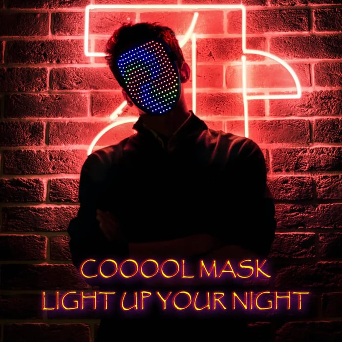 Wiederaufladbare LED-Maske | 50 Leuchtmuster & Gestensteuerung | Verstellbar & Leicht | Für Erwachsene & Kinder