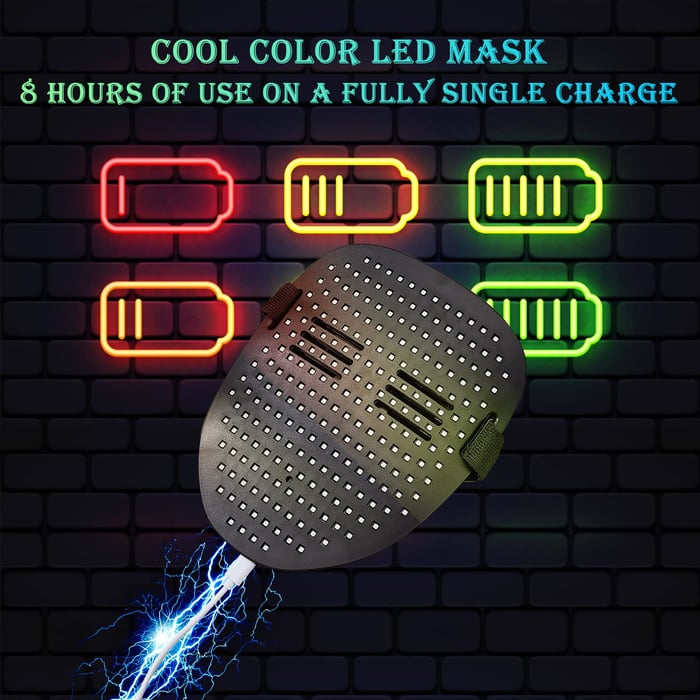 Wiederaufladbare LED-Maske | 50 Leuchtmuster & Gestensteuerung | Verstellbar & Leicht | Für Erwachsene & Kinder