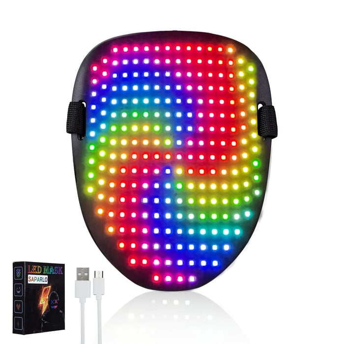 Wiederaufladbare LED-Maske | 50 Leuchtmuster & Gestensteuerung | Verstellbar & Leicht | Für Erwachsene & Kinder