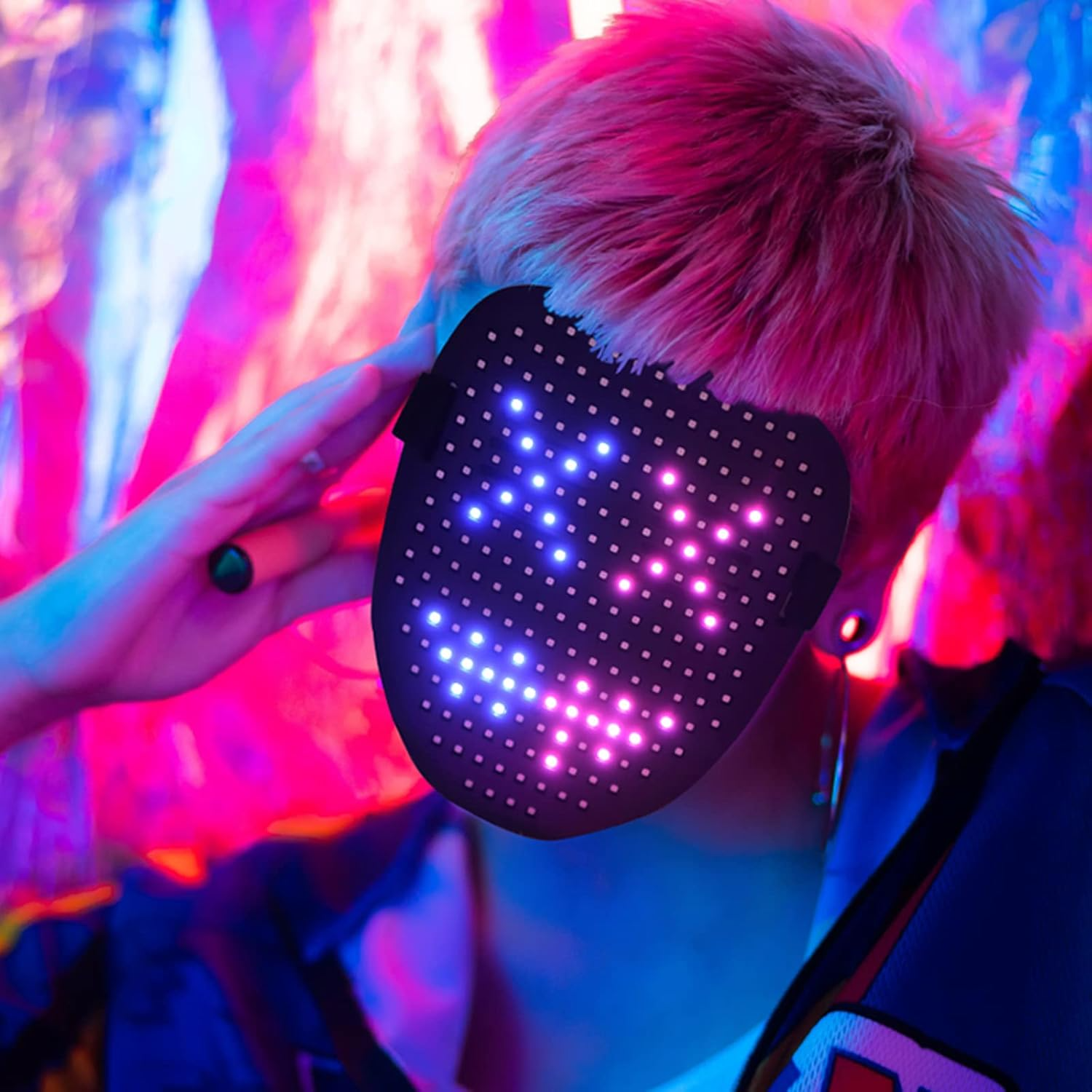 Wiederaufladbare LED-Maske | 50 Leuchtmuster & Gestensteuerung | Verstellbar & Leicht | Für Erwachsene & Kinder