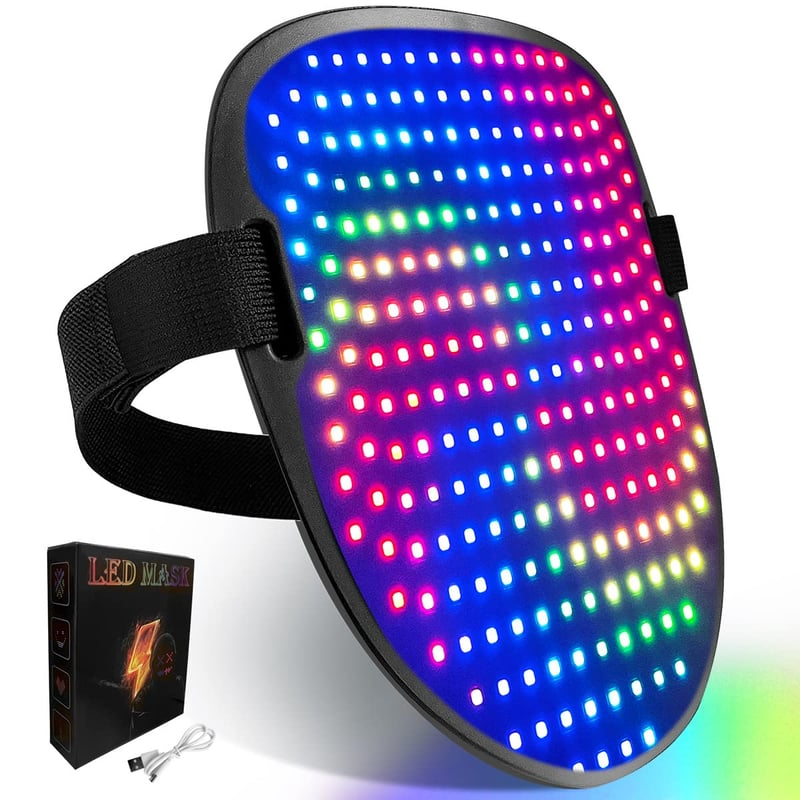 Wiederaufladbare LED-Maske | 50 Leuchtmuster & Gestensteuerung | Verstellbar & Leicht | Für Erwachsene & Kinder