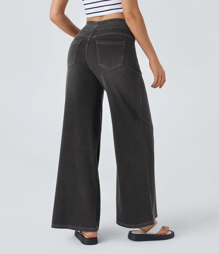 Damen Jeans mit hohem Bund | Super Stretch Stoff | Weites Bein | Bequeme Passform | Zeitloser Stil