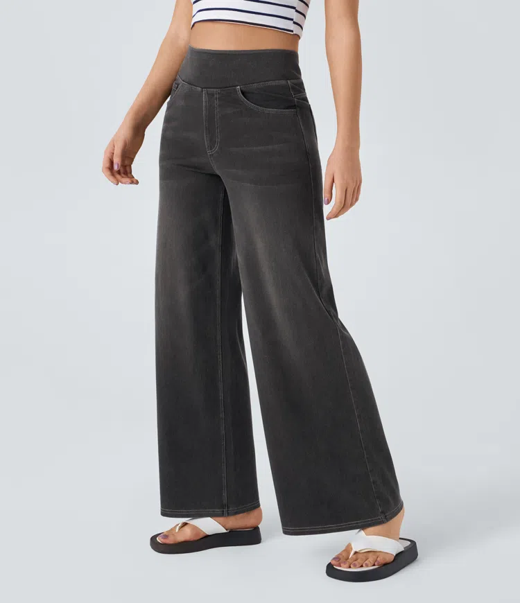 Damen Jeans mit hohem Bund | Super Stretch Stoff | Weites Bein | Bequeme Passform | Zeitloser Stil