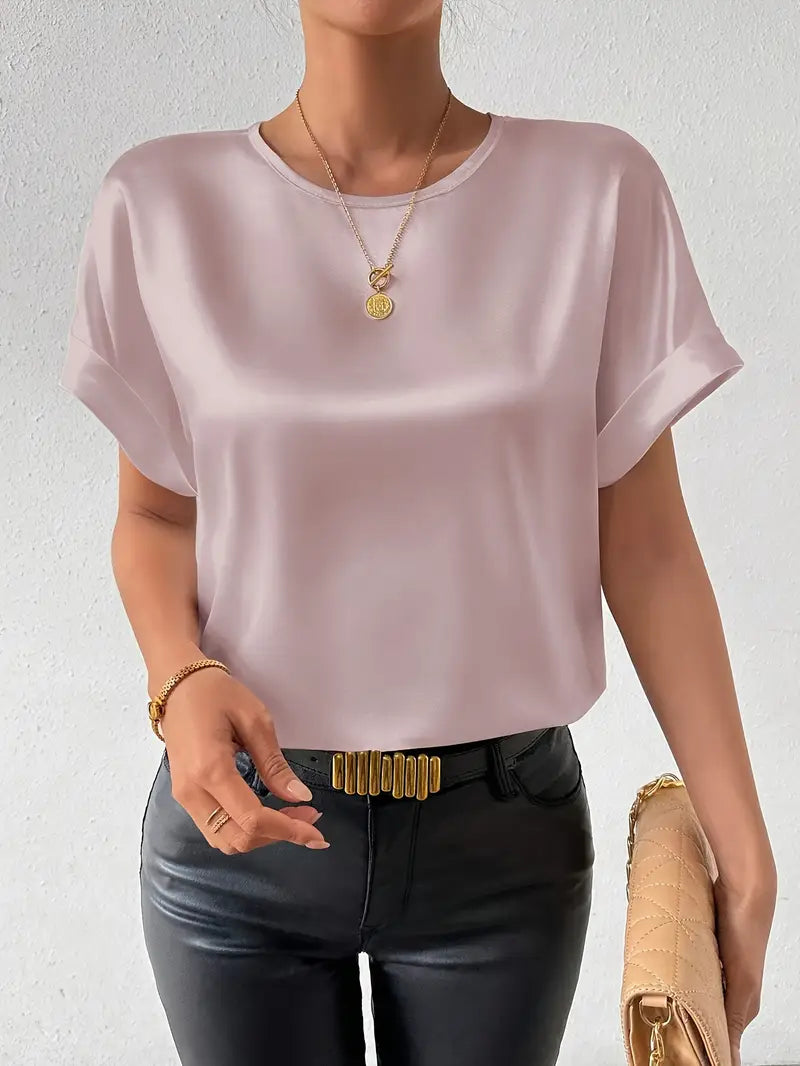 Caroline - Satin-T-Shirt mit umgeschlagenen Ärmeln für Damen