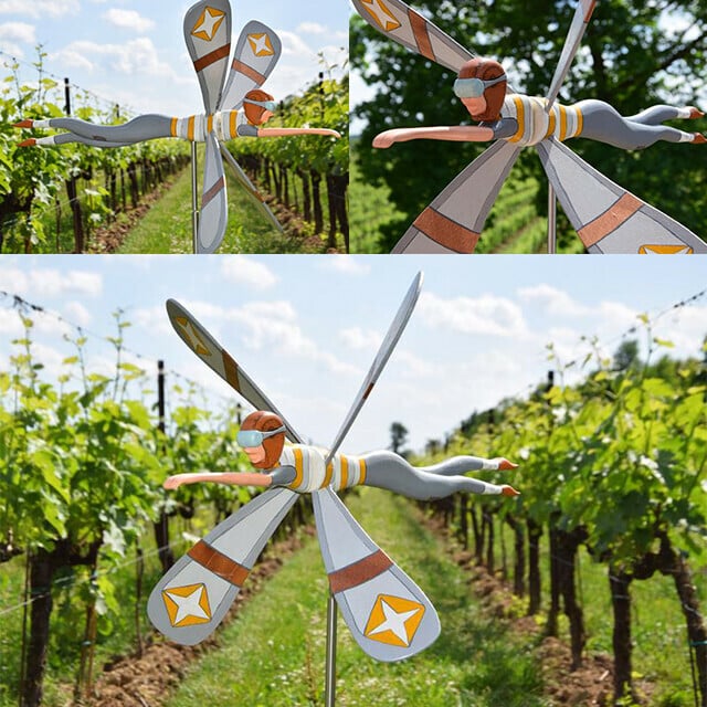 Handgefertigtes Windspiel Vogel-Windmühle | Gartendeko mit Edelstahl-Stab | Verschiedene Designs