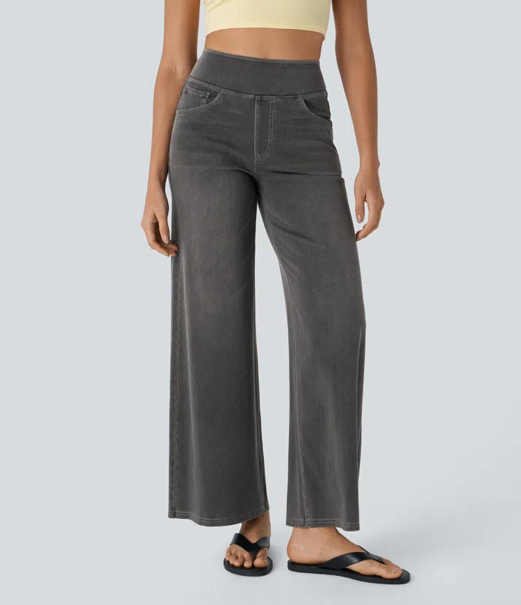 Damen Jeans mit hohem Bund | Super Stretch Stoff | Weites Bein | Bequeme Passform | Zeitloser Stil