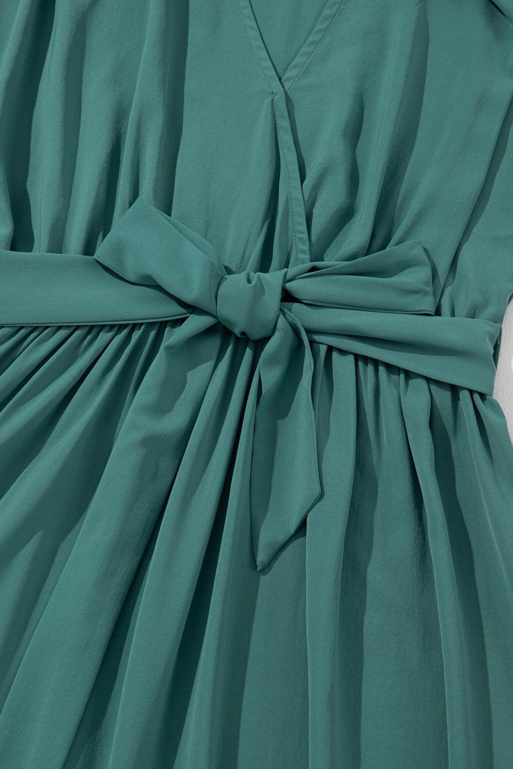 Damen Maxikleid mit Gürtel und V-Ausschnitt