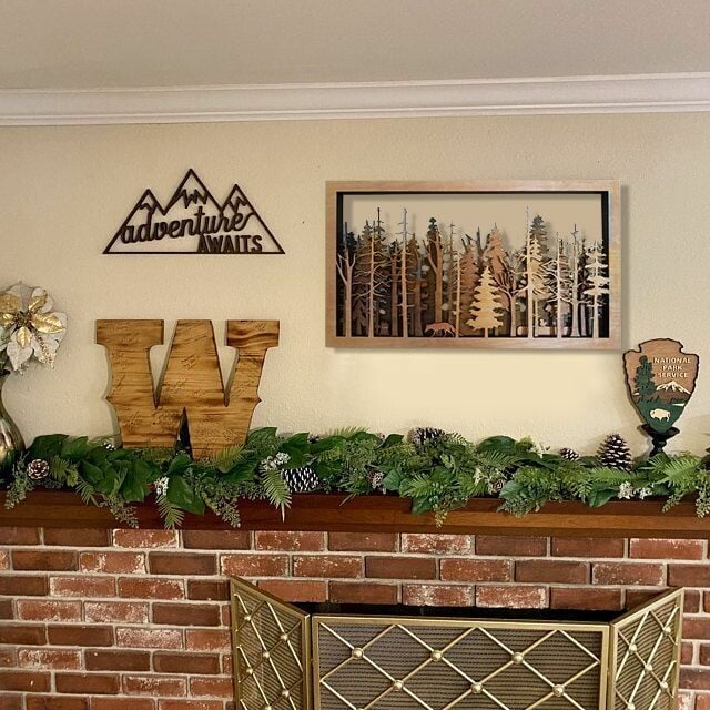 Wanddeko Waldszene mit Fuchs | 7-lagige Lasercut Holzkunst | Baltische Birke