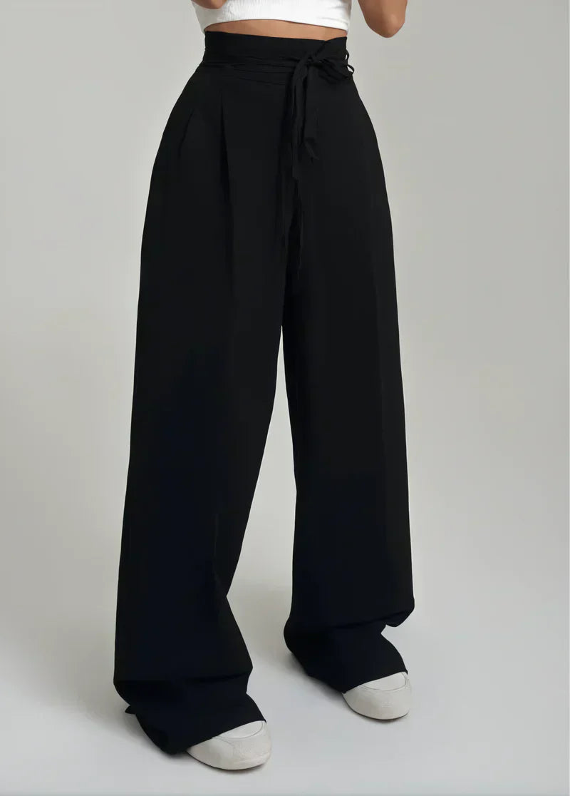 Damen Hoch geschnitten Hose | Weites Bein | Fließendes Material | Knitterarm & Pflegeleicht
