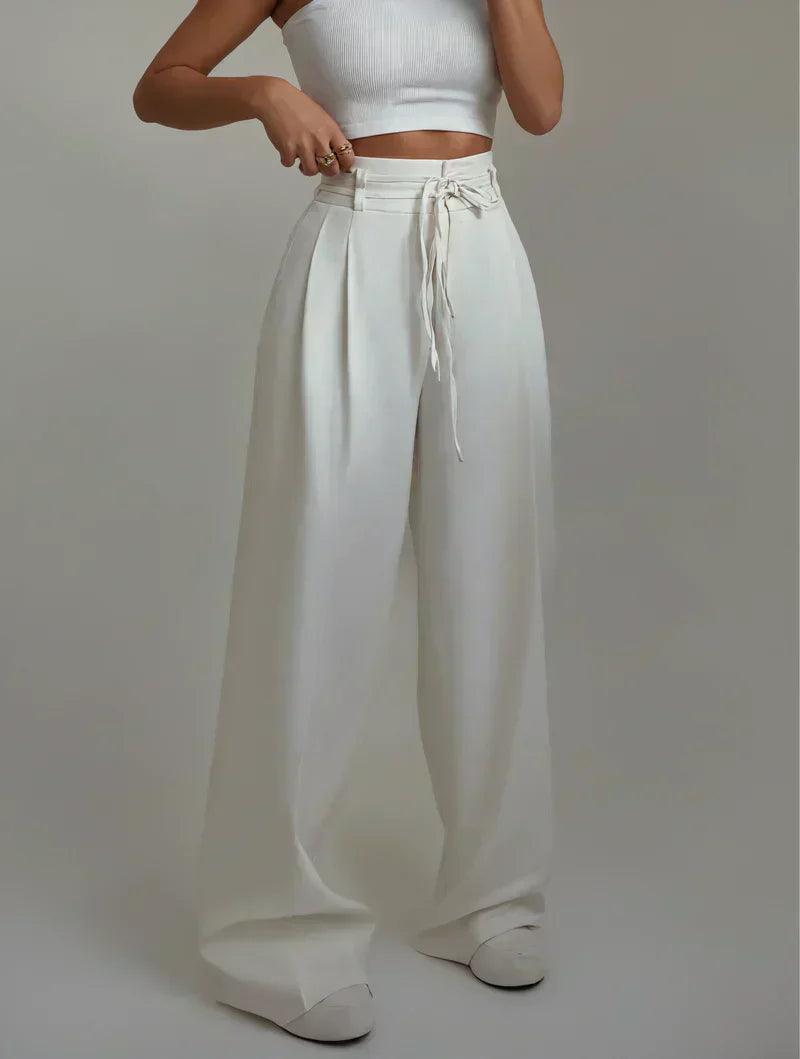 Damen Hoch geschnitten Hose | Weites Bein | Fließendes Material | Knitterarm & Pflegeleicht
