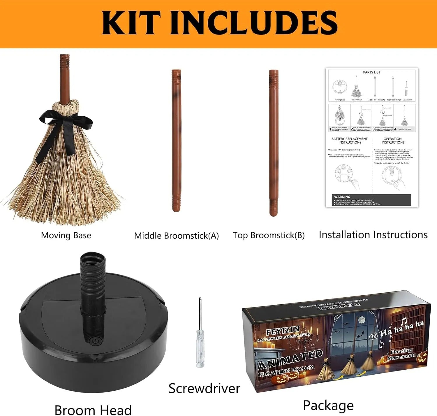 Schwebender Hexenbesen | Mit Sound & Bewegung | Halloween Deko | Geräuschaktiviert