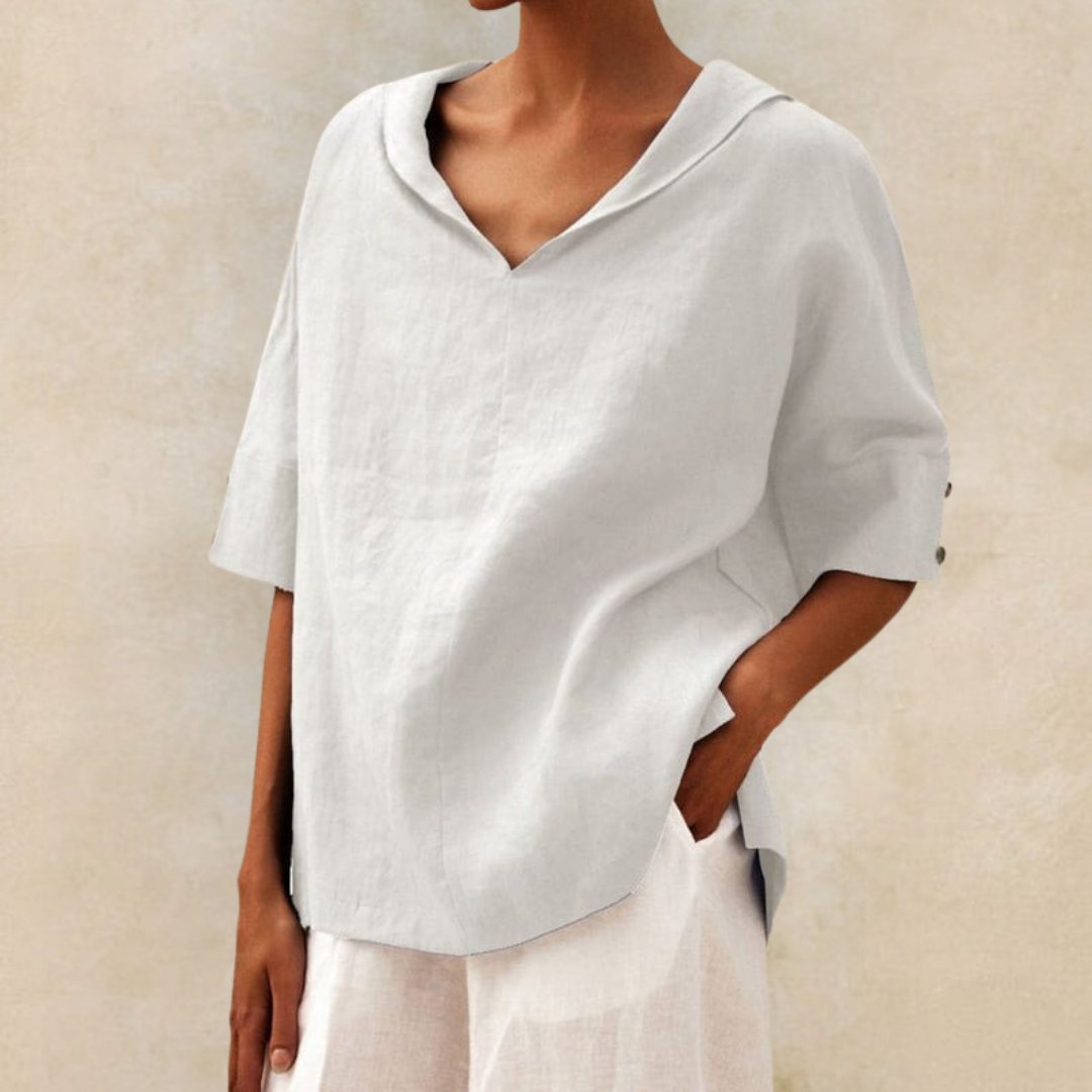 Lena - Damen Leinenbluse mit V-Ausschnitt