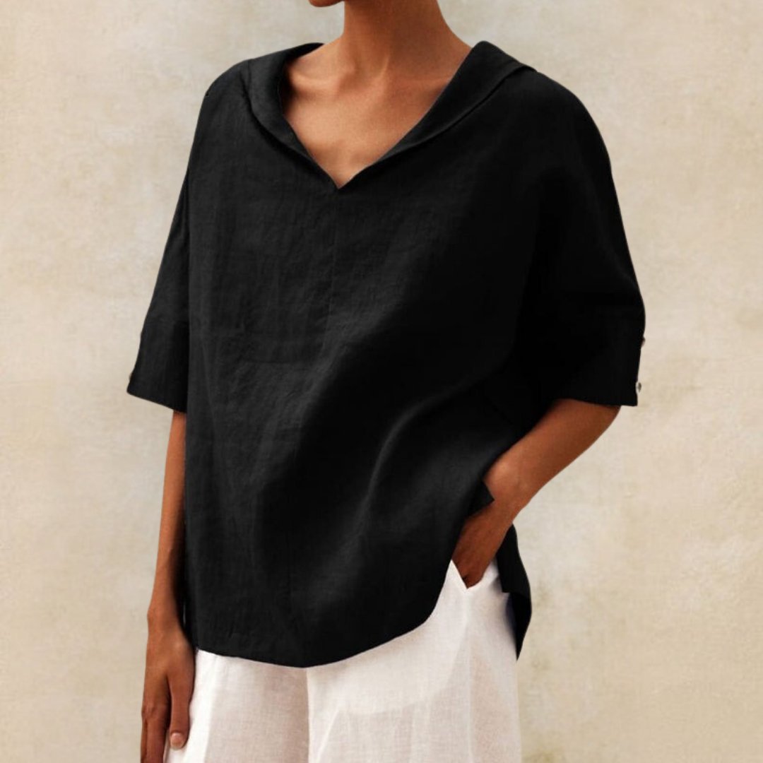 Lena - Damen Leinenbluse mit V-Ausschnitt
