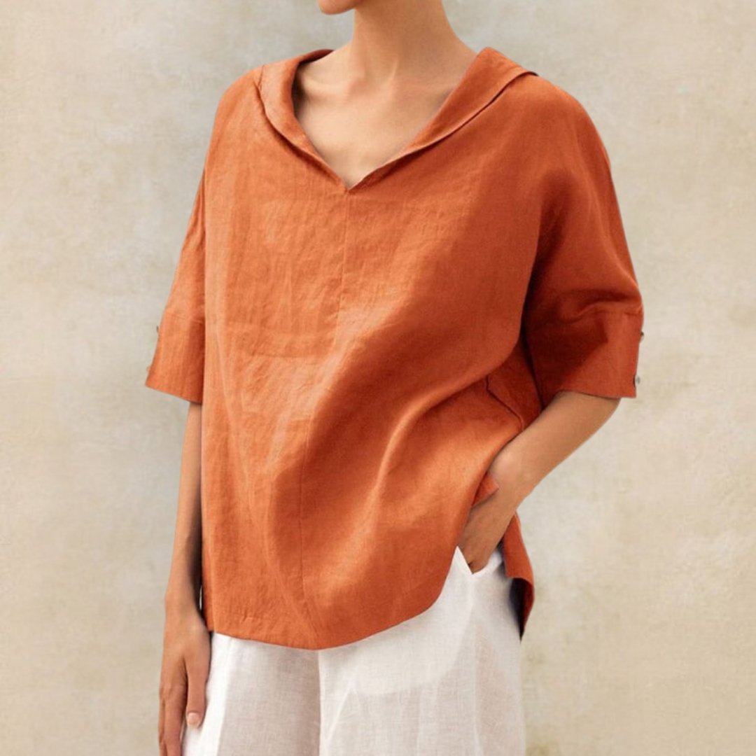Lena - Damen Leinenbluse mit V-Ausschnitt
