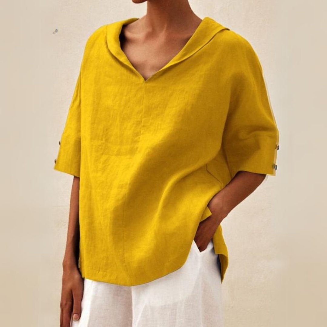 Lena - Damen Leinenbluse mit V-Ausschnitt