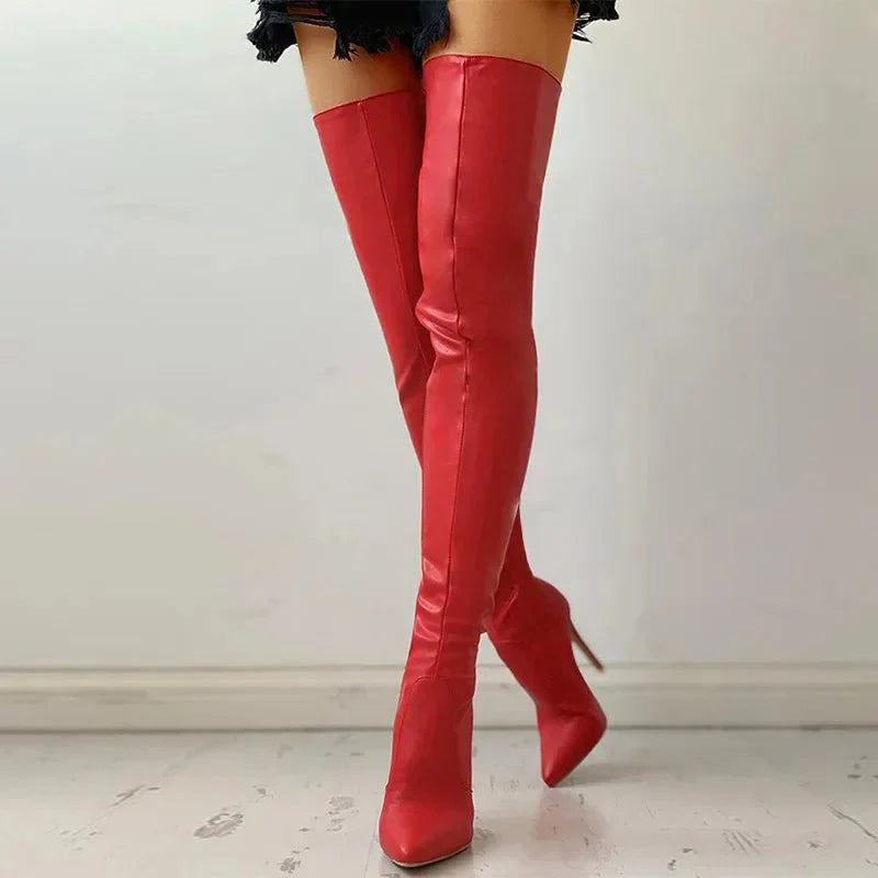 Yassi Oberschenkelhohe Stiletto-Stiefel