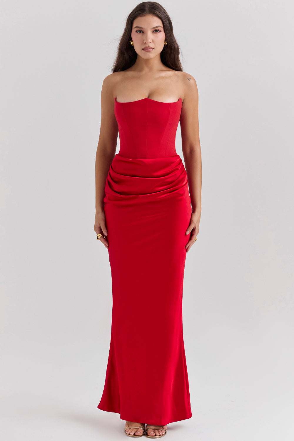Renata – Schulterfreies Satin Korsett Maxi-Kleid für Damen
