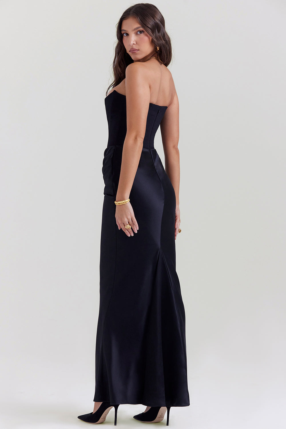 Renata – Schulterfreies Satin Korsett Maxi-Kleid für Damen