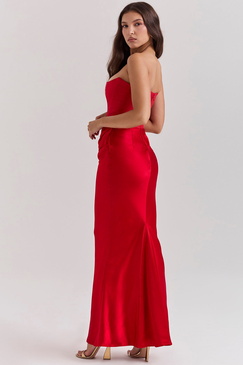 Renata – Schulterfreies Satin Korsett Maxi-Kleid für Damen