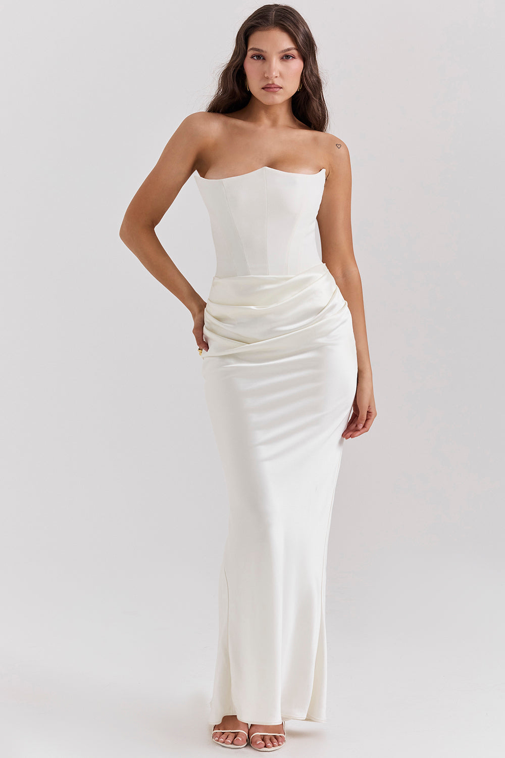Renata – Schulterfreies Satin Korsett Maxi-Kleid für Damen