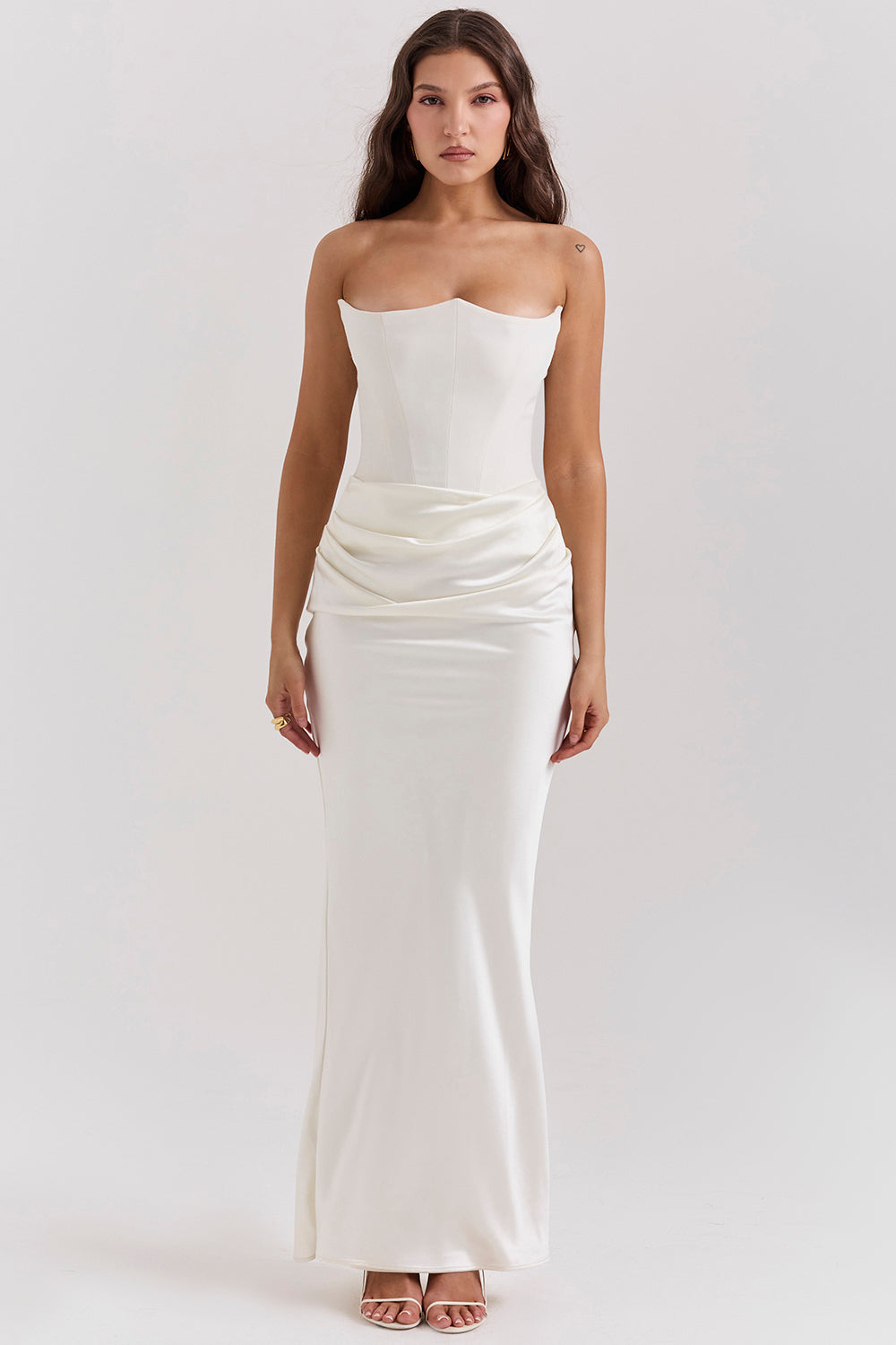 Renata – Schulterfreies Satin Korsett Maxi-Kleid für Damen