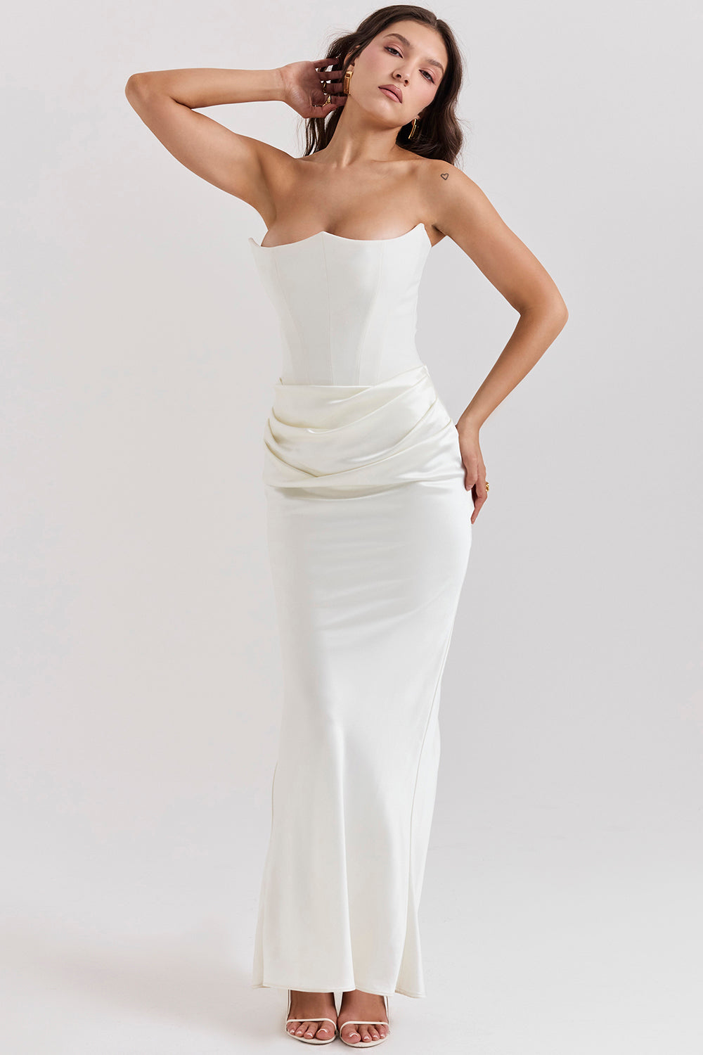 Renata – Schulterfreies Satin Korsett Maxi-Kleid für Damen
