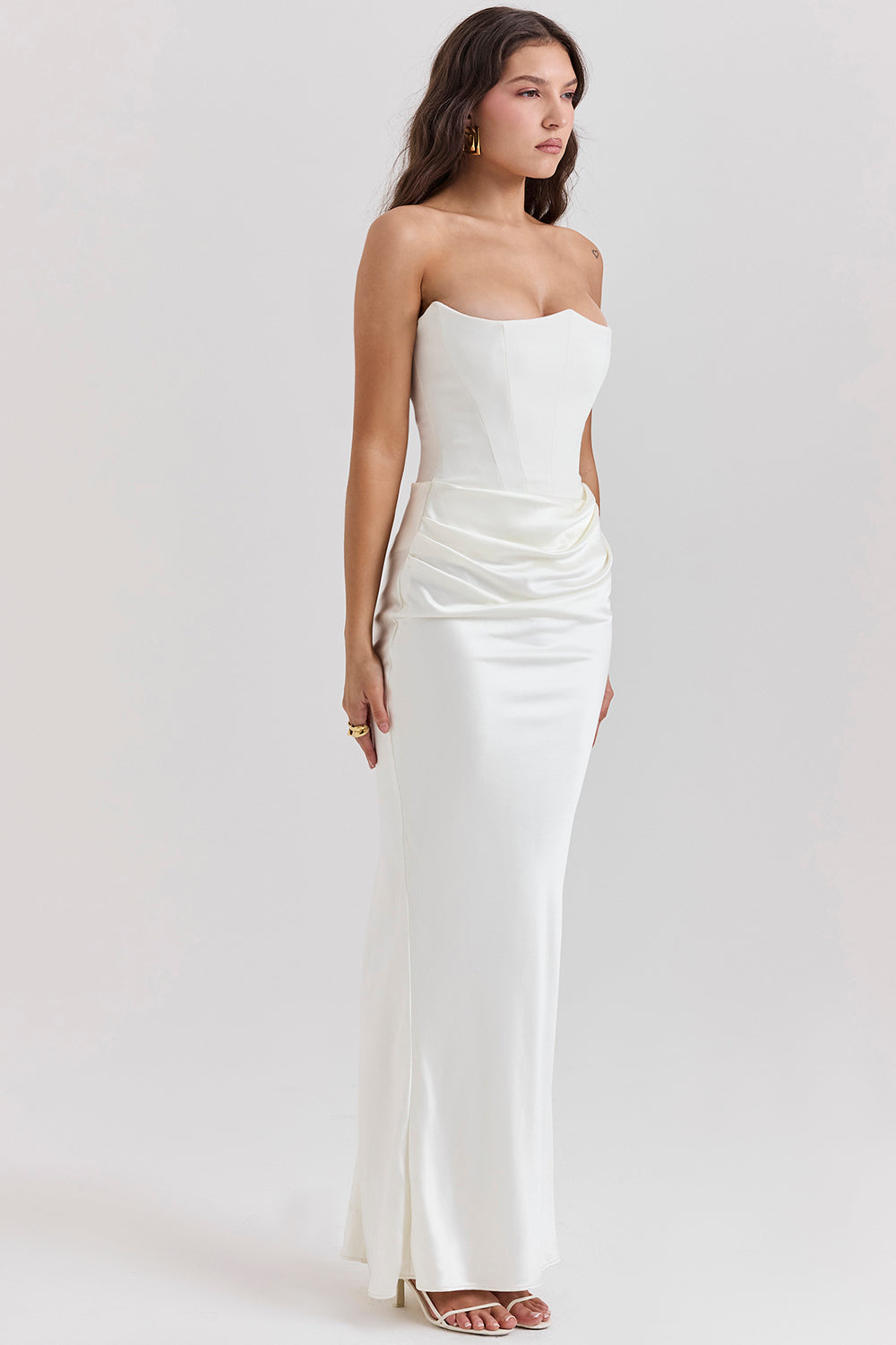 Renata – Schulterfreies Satin Korsett Maxi-Kleid für Damen