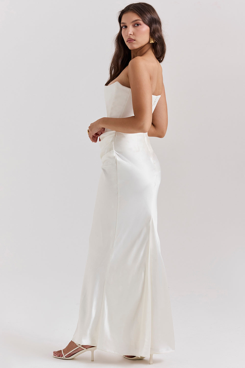 Renata – Schulterfreies Satin Korsett Maxi-Kleid für Damen