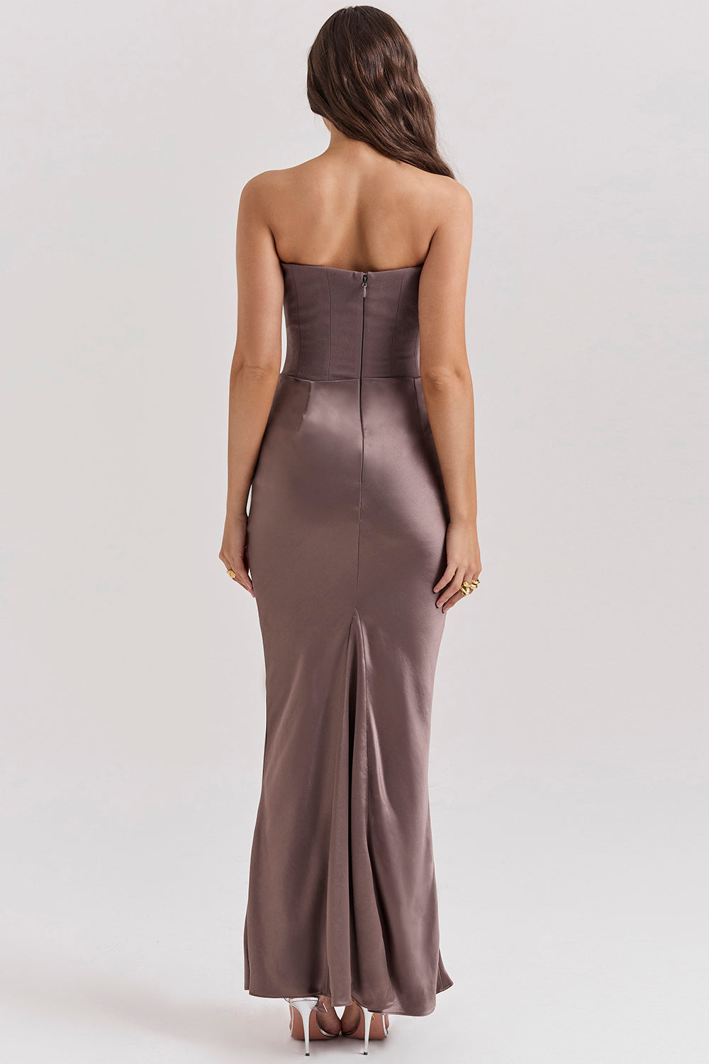 Renata – Schulterfreies Satin Korsett Maxi-Kleid für Damen