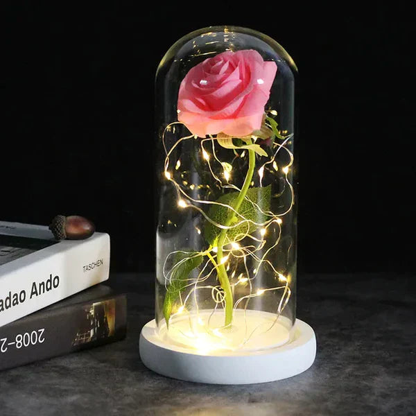 Galaxie für immer Rose Lampe | Ewige Rose im Glasdom | LED Deko Lampe | Symbol für Liebe & Zeitlose Schönheit