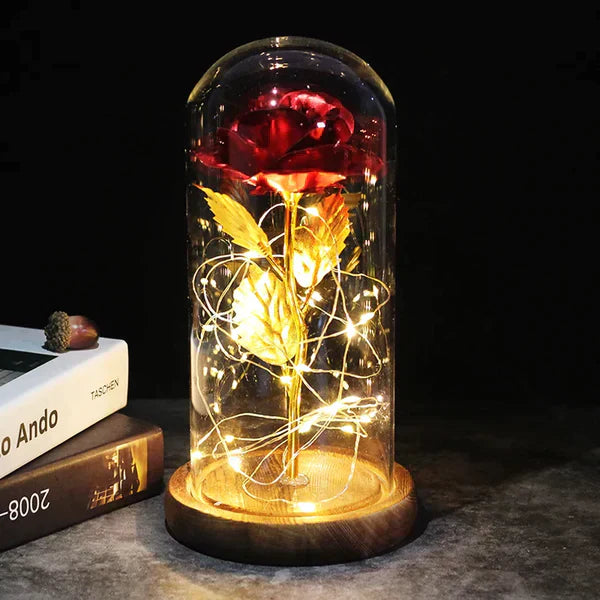 Galaxie für immer Rose Lampe | Ewige Rose im Glasdom | LED Deko Lampe | Symbol für Liebe & Zeitlose Schönheit