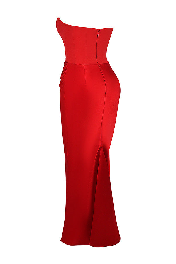 Renata – Schulterfreies Satin Korsett Maxi-Kleid für Damen
