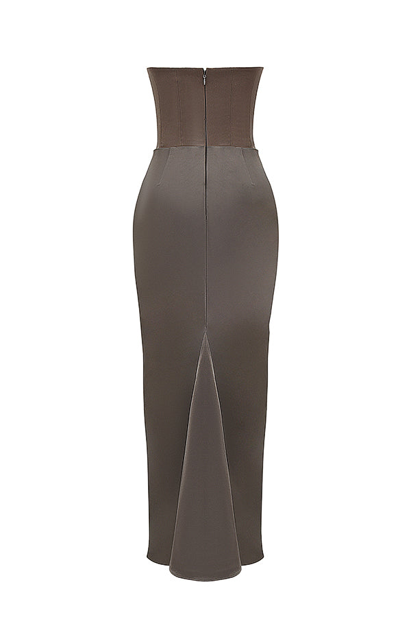 Renata – Schulterfreies Satin Korsett Maxi-Kleid für Damen