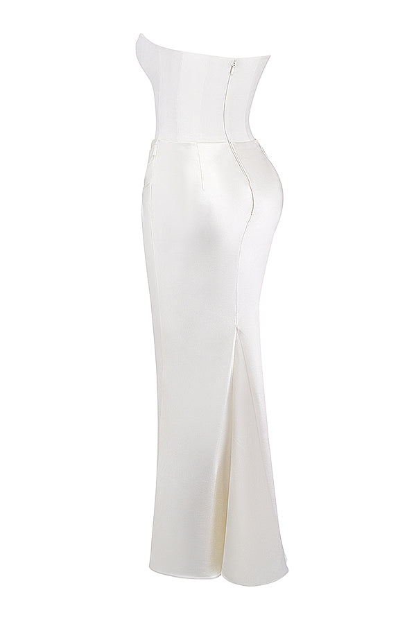 Renata – Schulterfreies Satin Korsett Maxi-Kleid für Damen