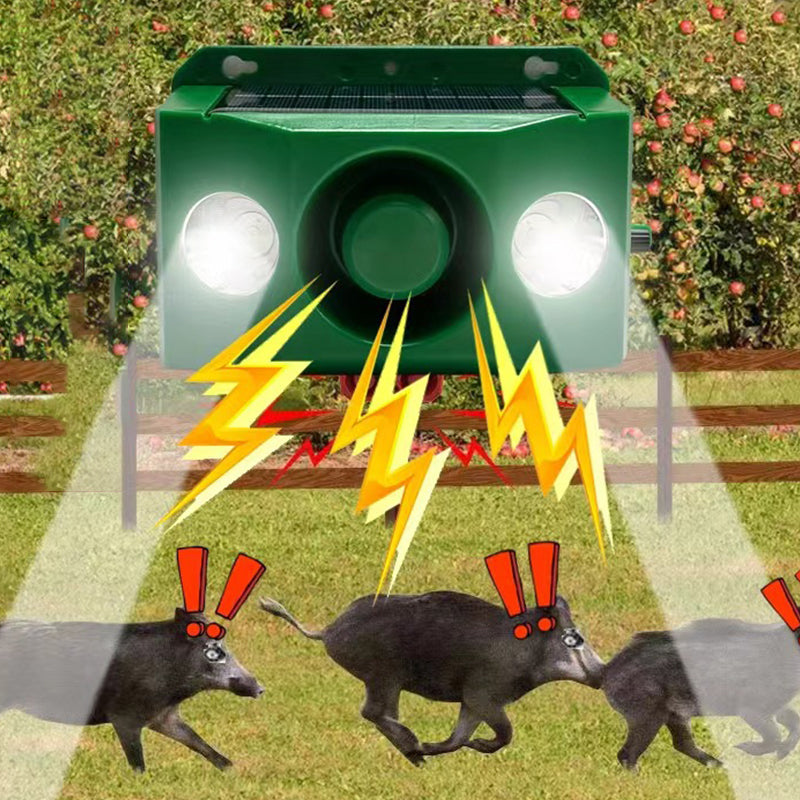 Solar Abwehrgerät mit Licht & Ton | Tiervertreiber | Wetterfest | Solar LED Blitzlicht & Alarm für Außenbereiche